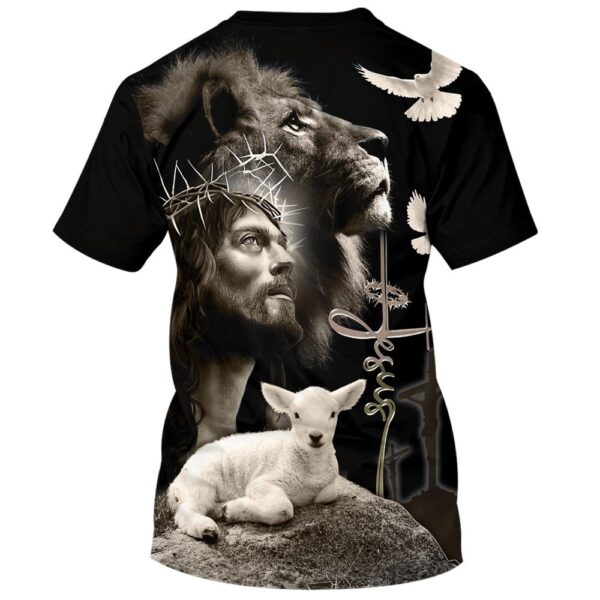 Jesus Lion And The Lamb Black 3D T Shirt, Christian T Shirt, Jesus Tshirt Designs, Jesus Christ Shirt