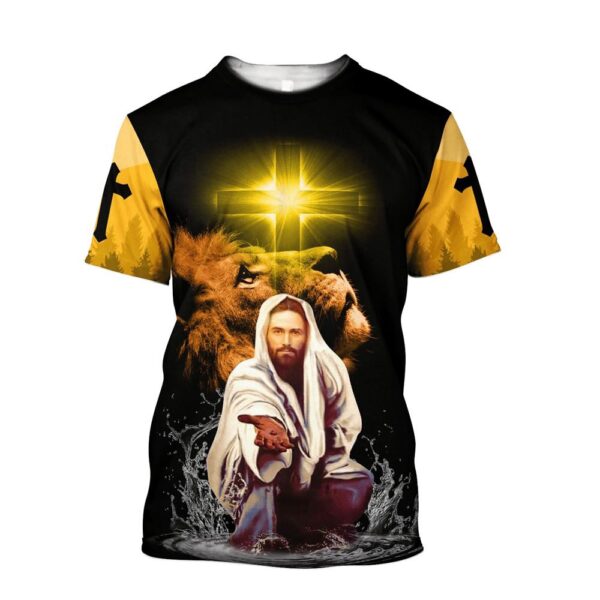 Jesus Lion Black And Yeallow Color Jesus Unisex 3D T Shirt, Christian T Shirt, Jesus Tshirt Designs, Jesus Christ Shirt