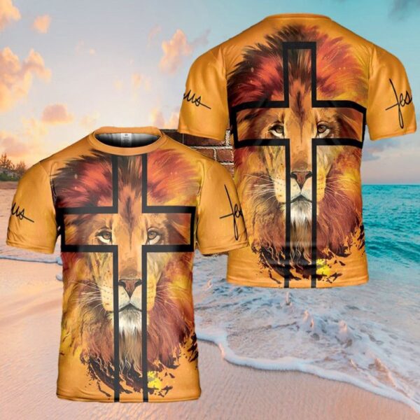 Jesus Lion Cross Portrait 3D T Shirt, Christian T Shirt, Jesus Tshirt Designs, Jesus Christ Shirt