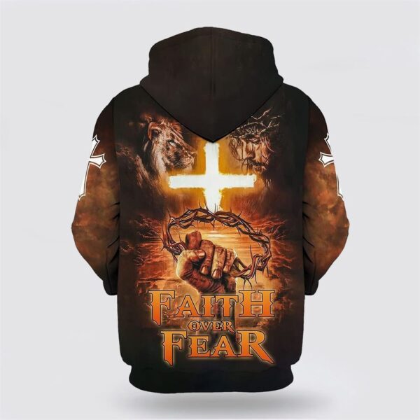 Jesus Lion Face Faith Over Fear All Over Print Hoodie Shirt, Christian Hoodie, Bible Hoodies, Scripture Hoodies