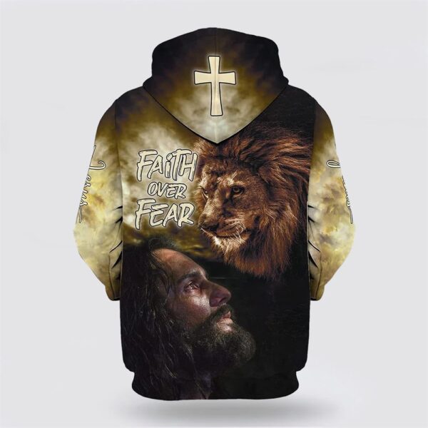 Jesus Lion Faith Over Fear All Over Print Hoodie Shirt, Christian Hoodie, Bible Hoodies, Scripture Hoodies