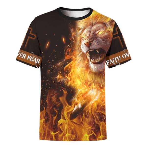 Jesus Lion Fire Faith Over Fear 3D T Shirt, Christian T Shirt, Jesus Tshirt Designs, Jesus Christ Shirt