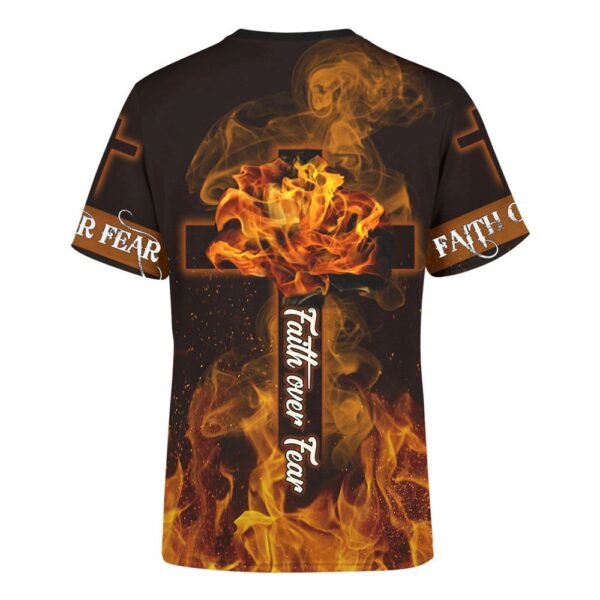Jesus Lion Fire Faith Over Fear 3D T Shirt, Christian T Shirt, Jesus Tshirt Designs, Jesus Christ Shirt