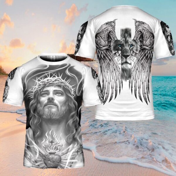 Jesus Lion Heart Wings Jesus 3D T Shirt, Christian T Shirt, Jesus Tshirt Designs, Jesus Christ Shirt