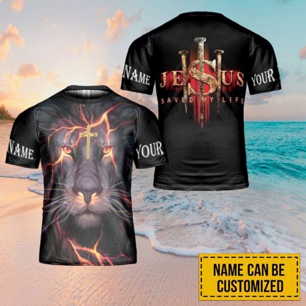 Jesus Lion Jesus Saved My Life Custom Name 3D T Shirt, Christian T Shirt, Jesus Tshirt Designs, Jesus Christ Shirt