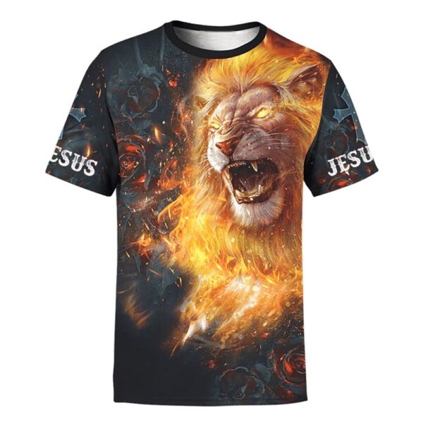 Jesus Lion King Of The Kings Burning Rose 3D T Shirt, Christian T Shirt, Jesus Tshirt Designs, Jesus Christ Shirt