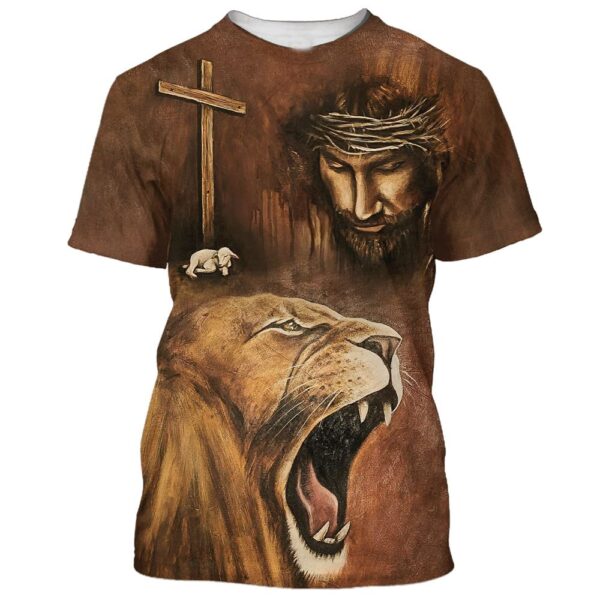 Jesus Lion With The Lamb 3D T Shirt, Christian T Shirt, Jesus Tshirt Designs, Jesus Christ Shirt