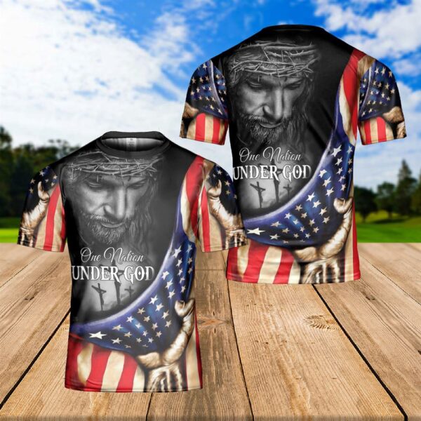 Jesus Portrait One Nation Under God 3D T Shirt, Christian T Shirt, Jesus Tshirt Designs, Jesus Christ Shirt