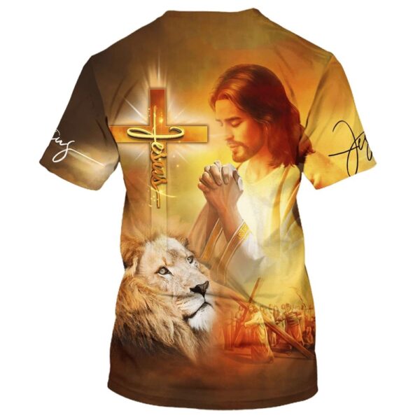 Jesus Pray And The Lion 3D T Shirt, Christian T Shirt, Jesus Tshirt Designs, Jesus Christ Shirt