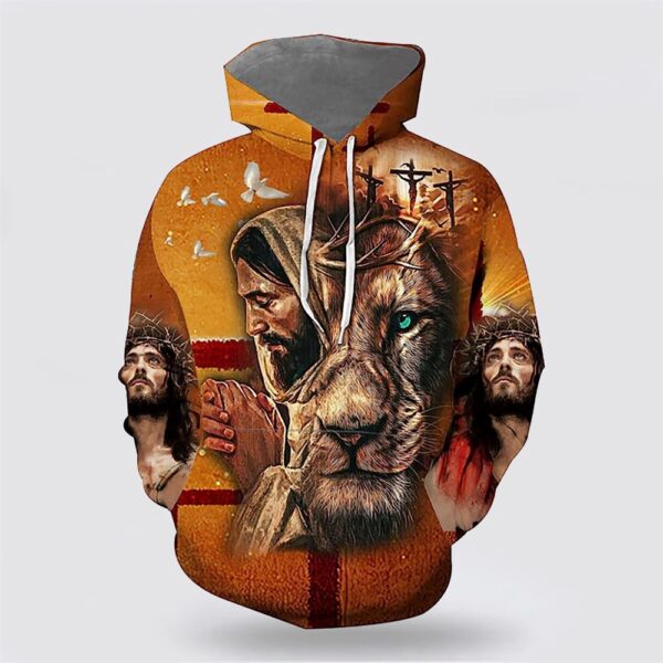 Jesus Pray Lion Crucifixion Of Jesus 3D Hoodie, Christian Hoodie, Bible Hoodies, Scripture Hoodies