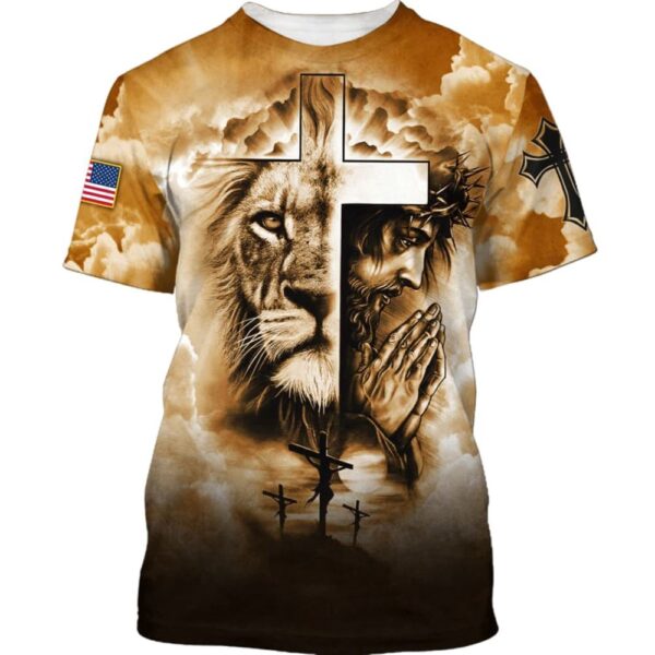 Jesus Prayer And The Lion Of Judah 3D T Shirt, Christian T Shirt, Jesus Tshirt Designs, Jesus Christ Shirt