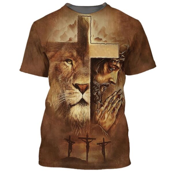 Jesus Prayer Lion Of Judah Cross 3D T Shirt, Christian T Shirt, Jesus Tshirt Designs, Jesus Christ Shirt