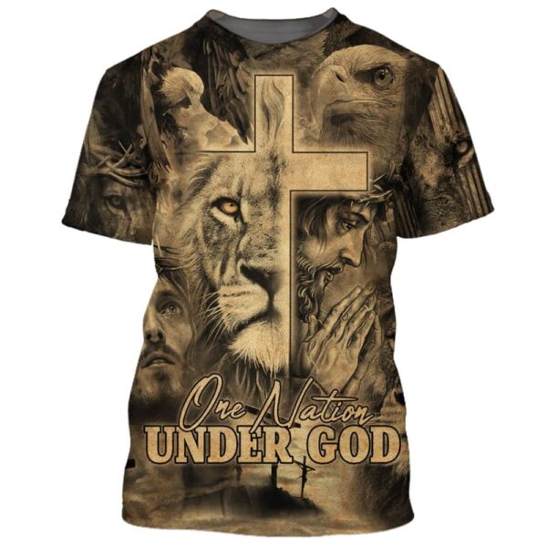 Jesus Prayer Lion One Nation Under God 3D T Shirt, Christian T Shirt, Jesus Tshirt Designs, Jesus Christ Shirt