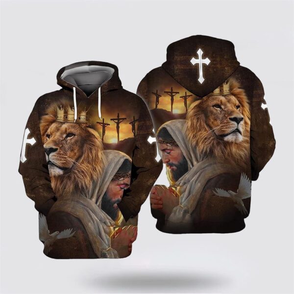 Jesus Praying Lion Face All Over Print Hoodie Shirt, Christian Hoodie, Bible Hoodies, Scripture Hoodies