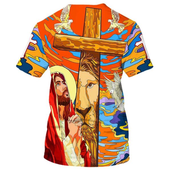 Jesus Praying Lion Of Judah Christian Cross Faith 3D T Shirt, Christian T Shirt, Jesus Tshirt Designs, Jesus Christ Shirt