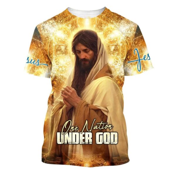 Jesus Praying One Nation Under God 3D T Shirt, Christian T Shirt, Jesus Tshirt Designs, Jesus Christ Shirt