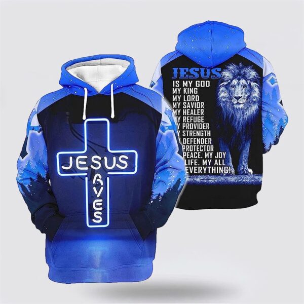 Jesus Save The Lion Blue 3D Hoodie, Christian Hoodie, Bible Hoodies, Scripture Hoodies
