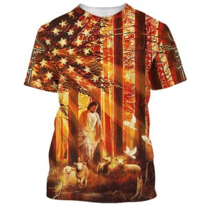 Jesus With Baby Lambs In The Forest 3D T Shirt Christian T Shirt Jesus Tshirt Designs Jesus Christ Shirt 1 v3st4i.jpg