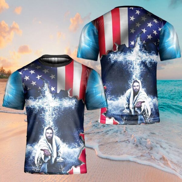 Jeusus Take My Hand American Flag Cross 3D T Shirt, Christian T Shirt, Jesus Tshirt Designs, Jesus Christ Shirt
