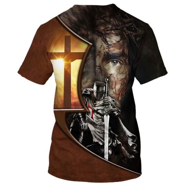 Knight Kneel In Front Of Lion Jesus Christ Warrior 3D T Shirt, Christian T Shirt, Jesus Tshirt Designs, Jesus Christ Shirt