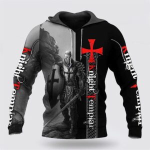 Knight Templar Cross Warrior 3D Hoodie,…