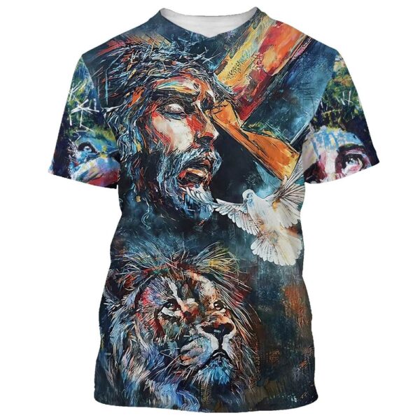 Lion And Jesus 3D T Shirt, Christian T Shirt, Jesus Tshirt Designs, Jesus Christ Shirt