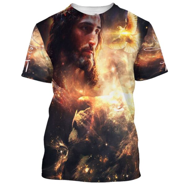 Lion And Jesus Picture 3D T Shirt, Christian T Shirt, Jesus Tshirt Designs, Jesus Christ Shirt