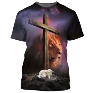 Lion And Lamb Cross Of Christ 3D T Shirt Christian T Shirt Jesus Tshirt Designs Jesus Christ Shirt 1 x2olhb.jpg