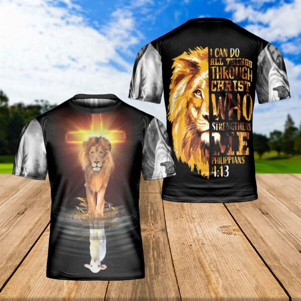 Lion And Lamb Jesus I Can Do All Thing Through Christ Lion Of Judah 3D T Shirt, Christian T Shirt, Jesus Tshirt Designs, Jesus Christ Shirt