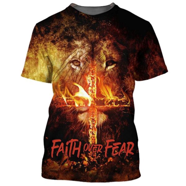 Lion Burning Fire Cross 3D T Shirt, Christian T Shirt, Jesus Tshirt Designs, Jesus Christ Shirt