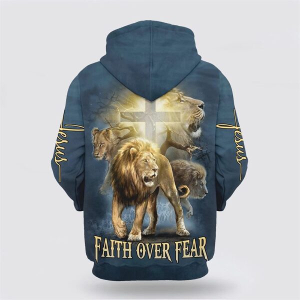 Lion Christ Cross Jesus Faith Over Fear 3D Hoodie, Christian Hoodie, Bible Hoodies, Scripture Hoodies