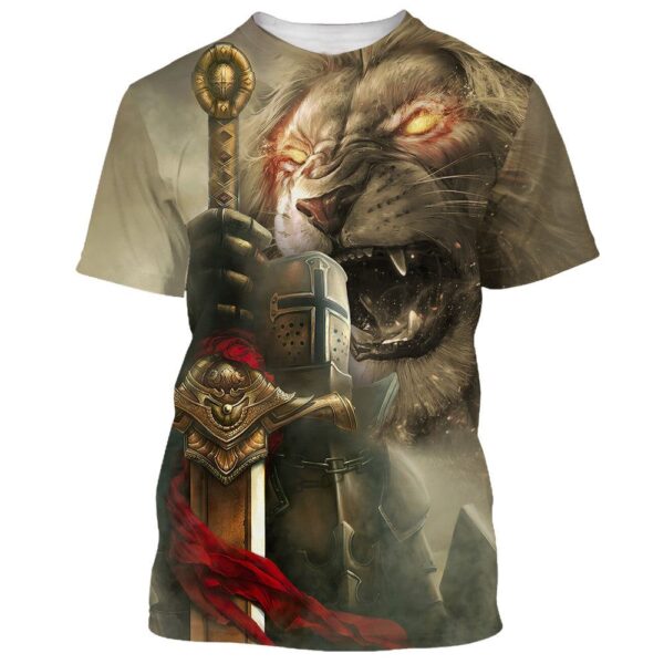 Lion Golden Knight 3D T Shirt, Christian T Shirt, Jesus Tshirt Designs, Jesus Christ Shirt