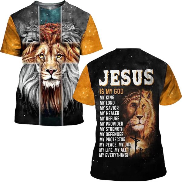 Lion Jesus Is My God My King 3D T Shirt, Christian T Shirt, Jesus Tshirt Designs, Jesus Christ Shirt