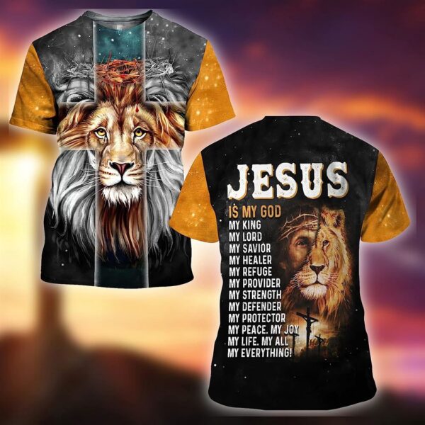 Lion Jesus Is My God My King 3D T Shirt, Christian T Shirt, Jesus Tshirt Designs, Jesus Christ Shirt