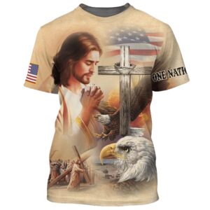 Lion Pray With Jesus On The Cross 3D T Shirt Christian T Shirt Jesus Tshirt Designs Jesus Christ Shirt 1 f2rmss.jpg
