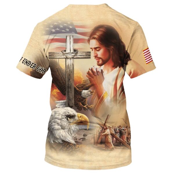 Lion Pray With Jesus On The Cross 3D T Shirt, Christian T Shirt, Jesus Tshirt Designs, Jesus Christ Shirt