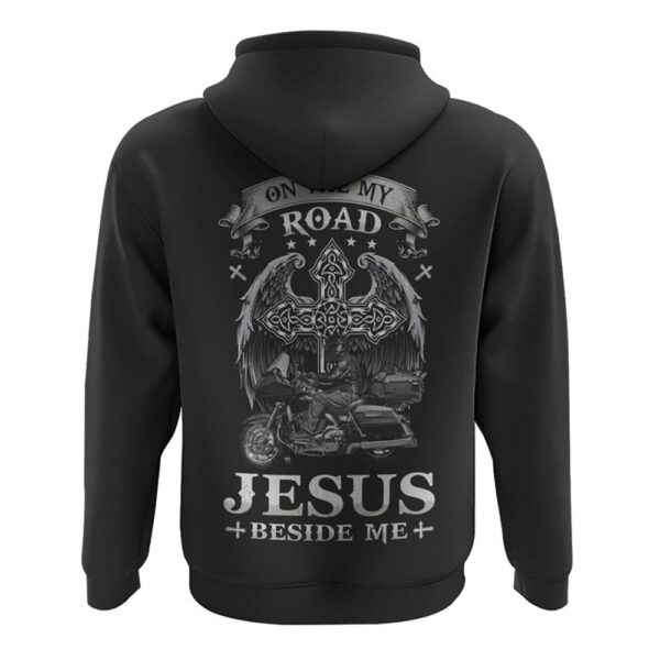 On The My Road Jesus Beside Me Biker Hoodie, Christian Hoodie, Bible Hoodies, Religious Hoodies