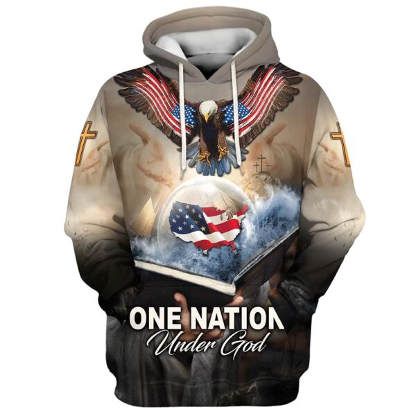 One Nation Under God American Flag Eagle God Hand 3D Hoodie, Christian Hoodie, Bible Hoodies, Scripture Hoodies