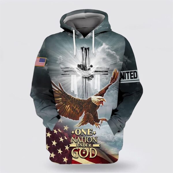 One Nation Under God American Flag With Jesus Cross 3D Hoodie, Christian Hoodie, Bible Hoodies, Scripture Hoodies