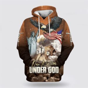 One Nation Under God Bald Eagle American Flag And Lion 3D Hoodie Christian Hoodie Bible Hoodies Scripture Hoodies 1 wpmsmz.jpg
