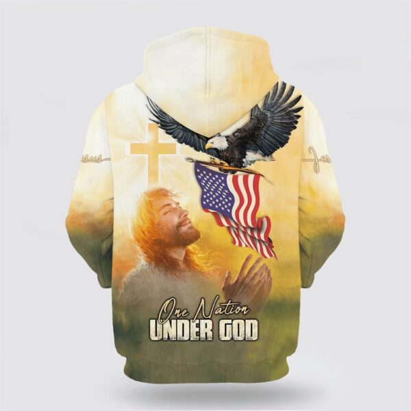 One Nation Under God Hoodie Jesus Bald Eagle American Flag 3D Hoodie, Christian Hoodie, Bible Hoodies, Scripture Hoodies