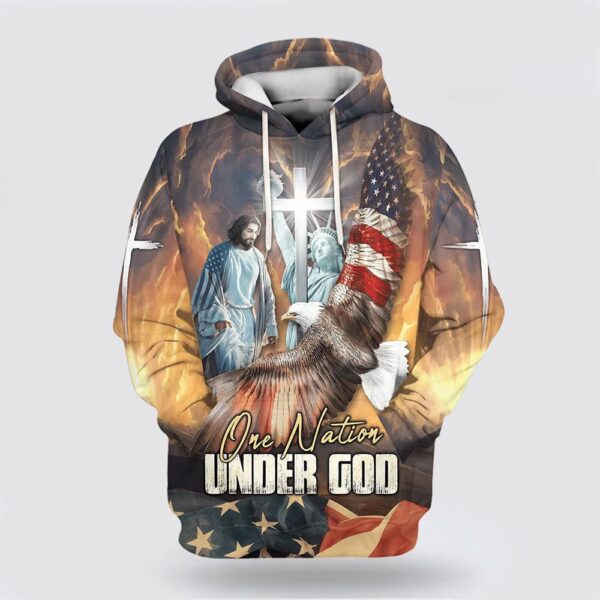 One Nation Under God Hoodie Jesus Eagle American Flag Christian Cross 3D Hoodie, Christian Hoodie, Bible Hoodies, Scripture Hoodies