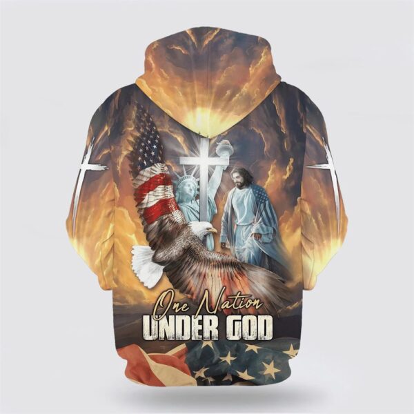 One Nation Under God Hoodie Jesus Eagle American Flag Christian Cross 3D Hoodie, Christian Hoodie, Bible Hoodies, Scripture Hoodies