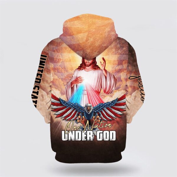 One Nation Under God Jesus Christ And Bald Eagle 3D Hoodie, Christian Hoodie, Bible Hoodies, Scripture Hoodies