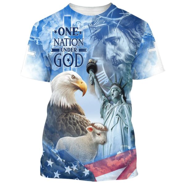 One Nation Under God Jesus Eagle And The Lamb 3D T Shirt, Christian T Shirt, Jesus Tshirt Designs, Jesus Christ Shirt