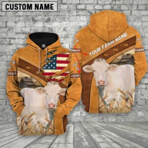 Personalized Name 3D Charolais Flag Hoodie,…