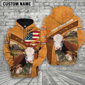 Personalized Name 3D Hereford Flag Hoodie,…
