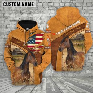 Personalized Name 3D Horse Flag Hoodie,…