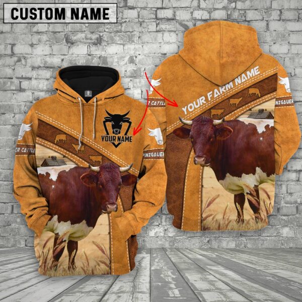 Personalized Name 3D Pinzgauer Cattle Hoodie, Farm Hoodie, Farmher Shirt