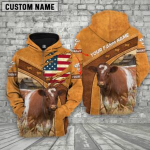 Personalized Name 3D Shorthorn Flag Hoodie,…